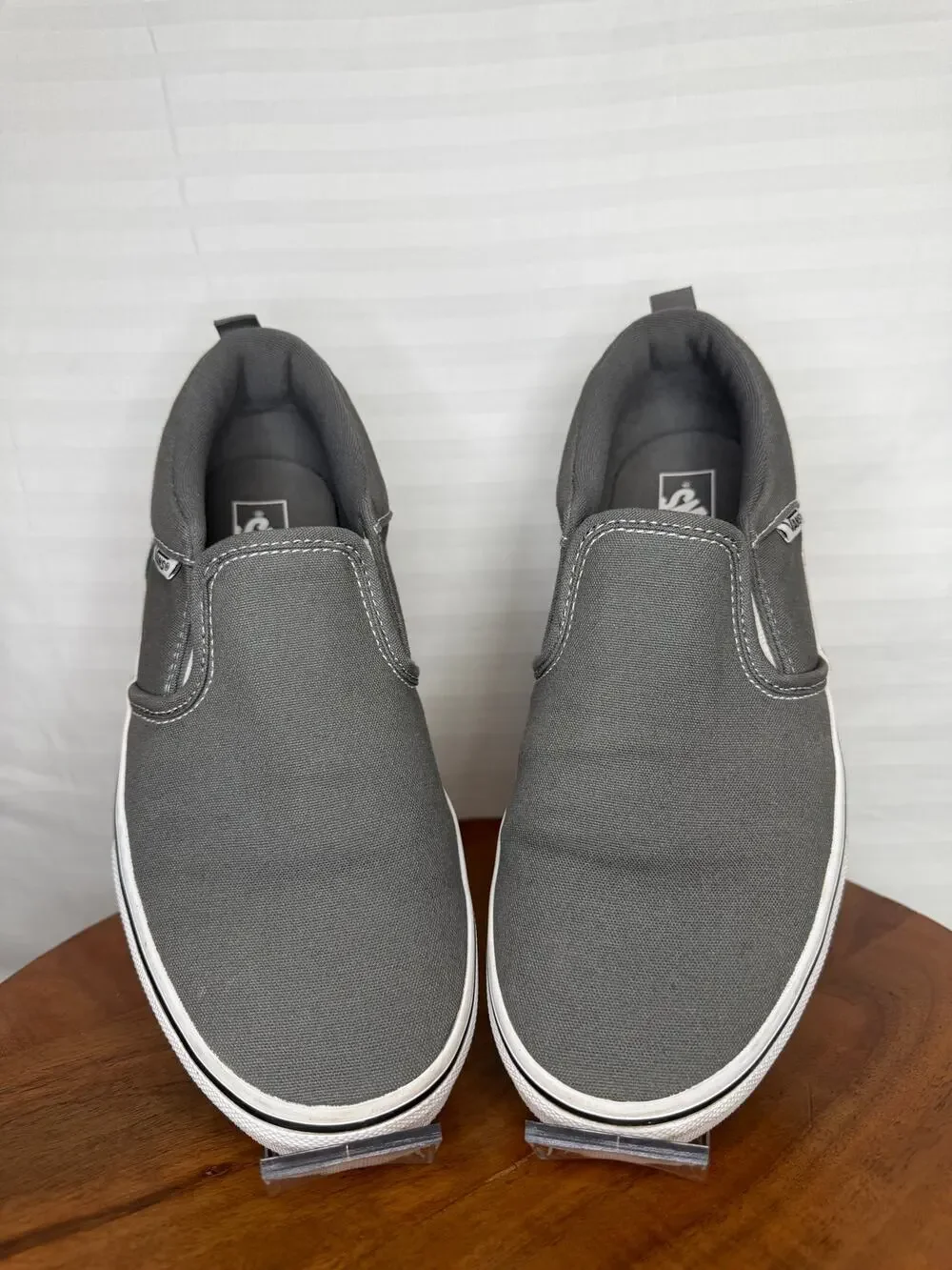 Vans Asher Slip-On Gray Canvas Sneakers Youth 7 Women’s 8.5 Casual Shoes